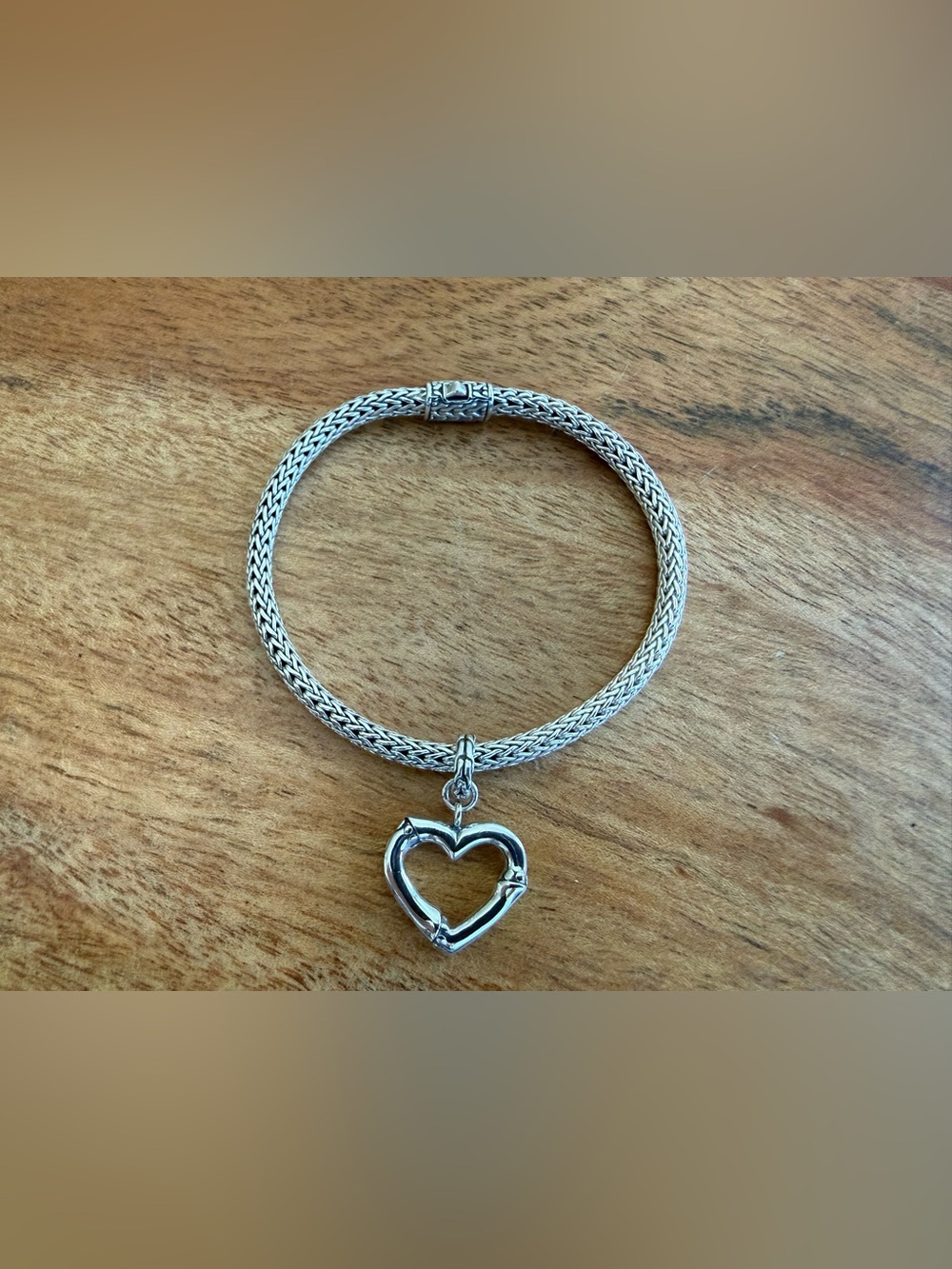 John Hardy Sterling Silver Bamboo Heart Charm Bracelet Size M